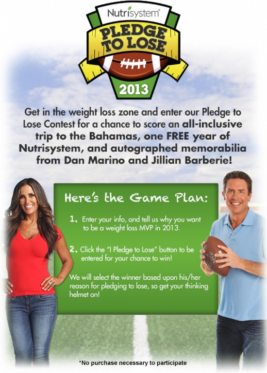Nutrisystem “Pledge To Lose” Contest – Win a Trip to The Bahamas, 1 Year of Food + More