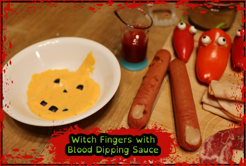 Witch Fingers with Blood Dipping Sauce
